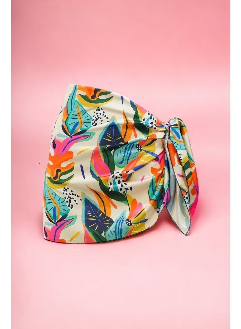 Pistore فستان شاطئي قصير من الساتان شفاف بنقشة زهور كريمي للنساء موسم جديد - Image 1